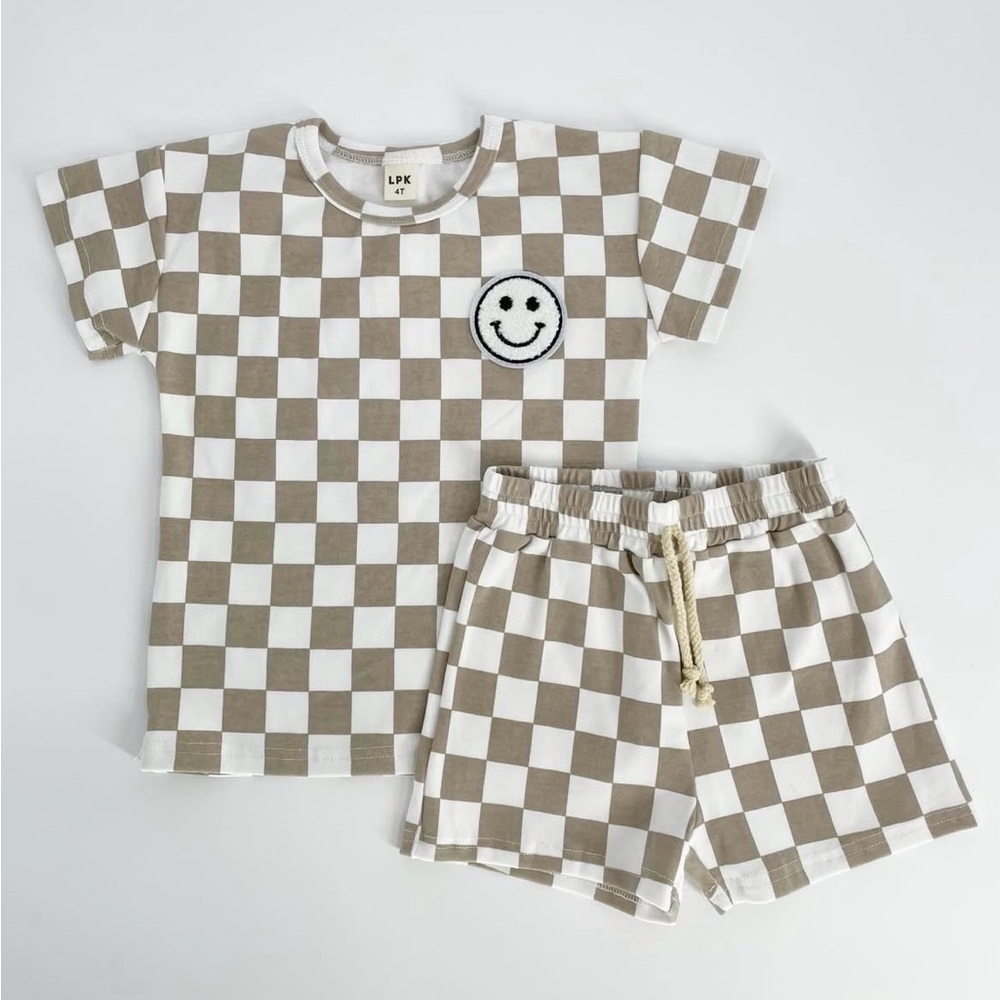 NEW Boys Latte Checkered Shorts Set